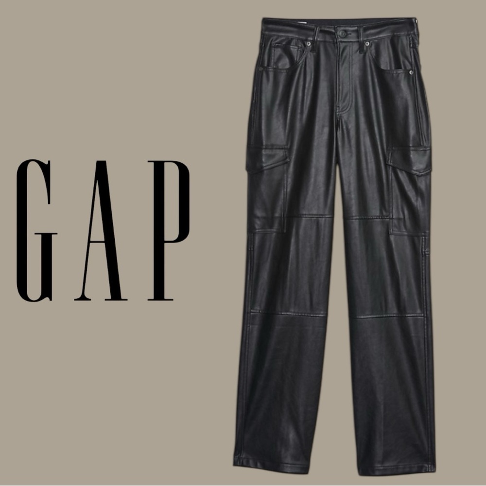 GAP Black Faux Leather Cargo Pants Size 20 NWT High Rise Straight Leg